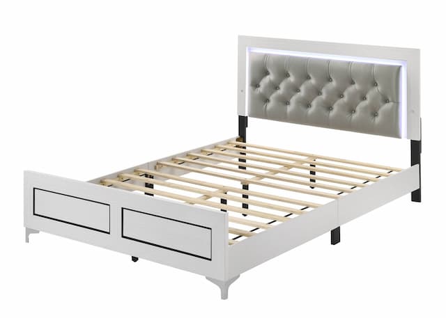 Casilda Gray Synthetic Leather & White Finish Ek Bed W/Led