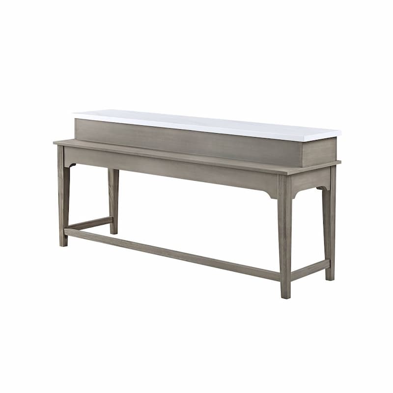 Wandella Beige Fabric, Nature Marble Top & Rustic Oak Finish 4Pc Pack Counter Height Table Set W/USB