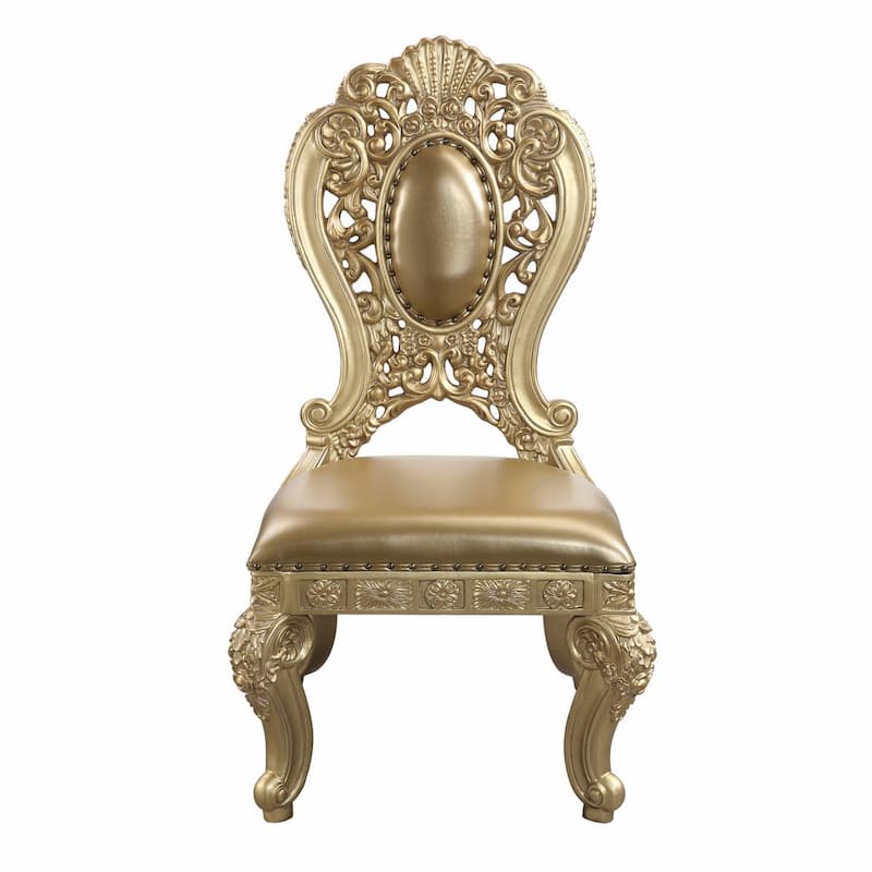 Seville Synthetic Leather & Gold Finish Side Chair (Set-2)