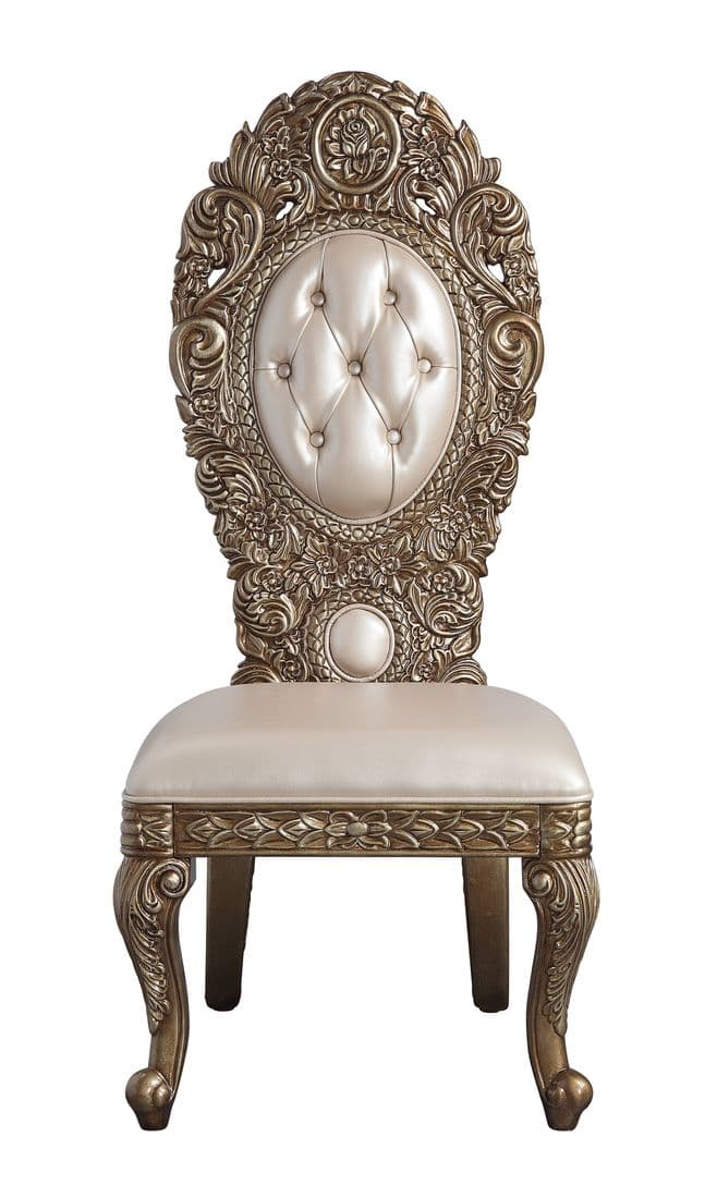 Constantine Synthetic Leather, Brown & Gold Finish Side Chair (Set-2)