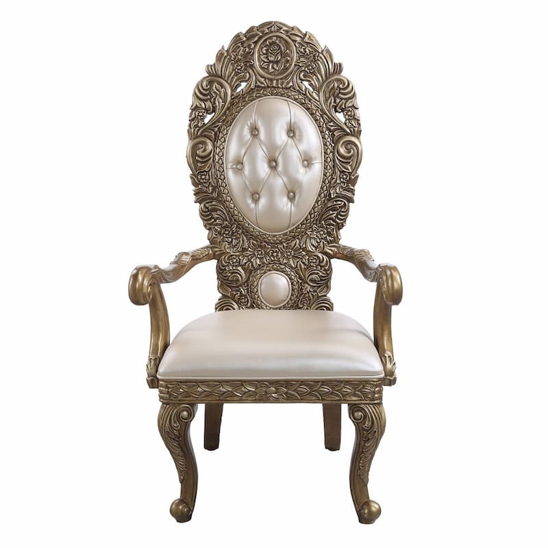 Constantine Synthetic Leather, Brown & Gold Finish Arm Chair (Set-2)