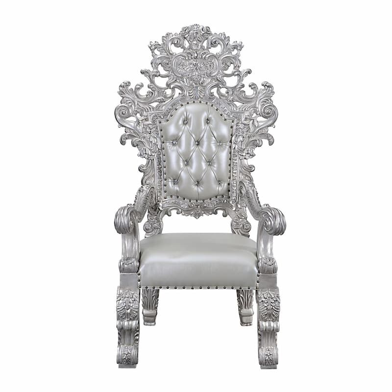 Valkyrie Synthetic Leather, Antique Platinum Finish Arm Chair (Set-2)
