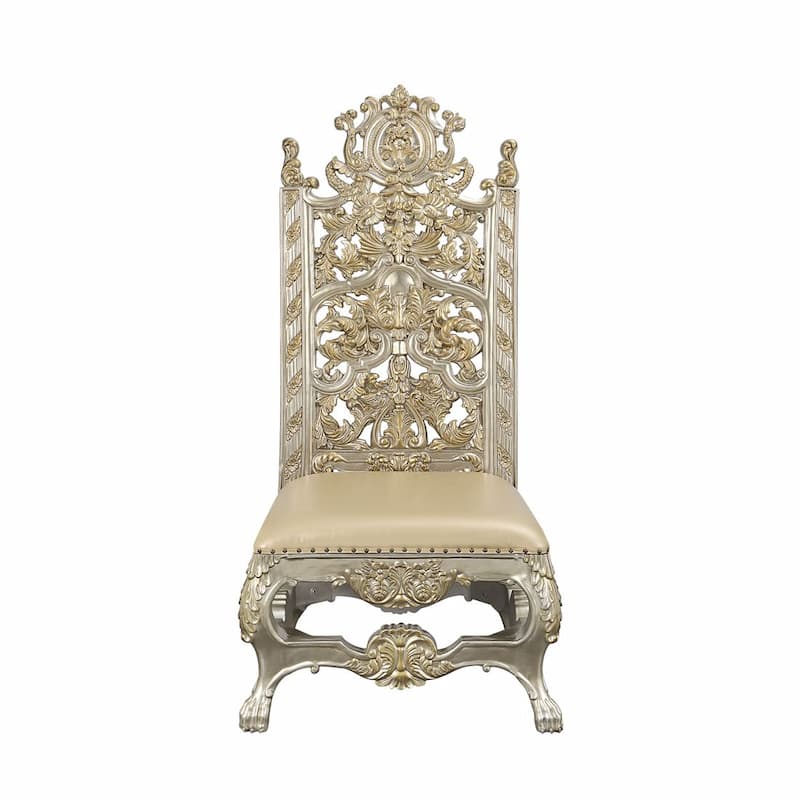 Danae Synthetic Leather, Champagne & Gold Finish Side Chair (Set-2)