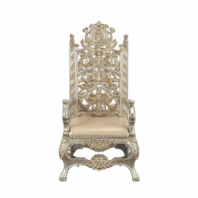 Danae Synthetic Leather, Champagne & Gold Finish Arm Chair (Set-2)