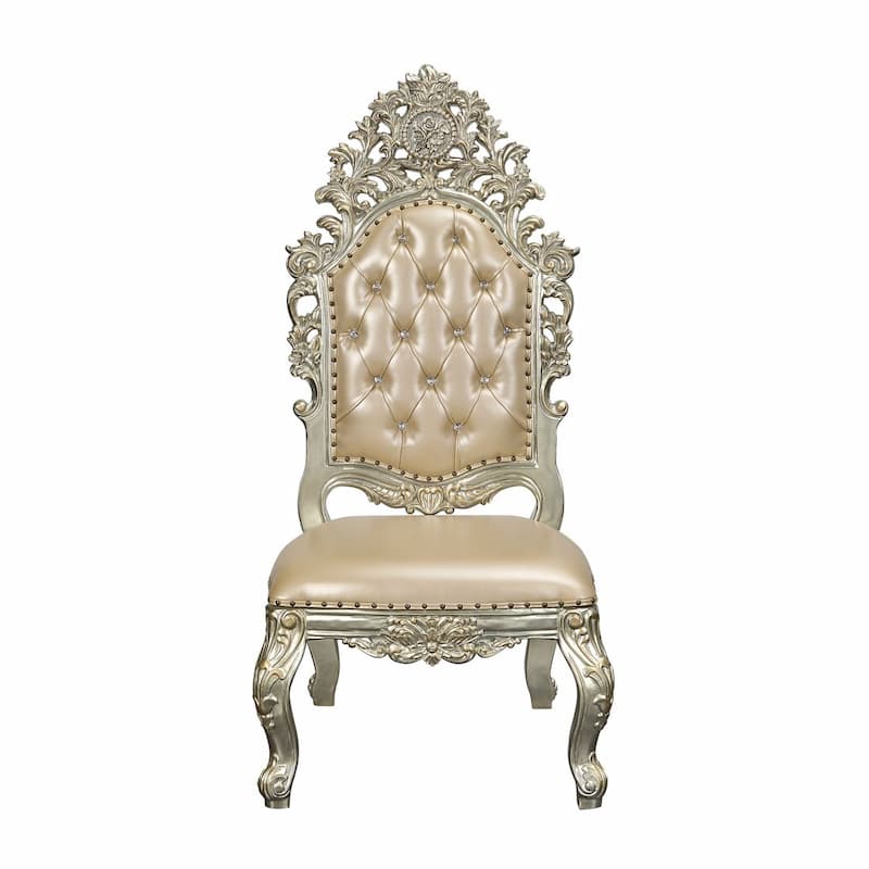 Sorina Synthetic Leather & Antique Gold Finish Side Chair (Set-2)