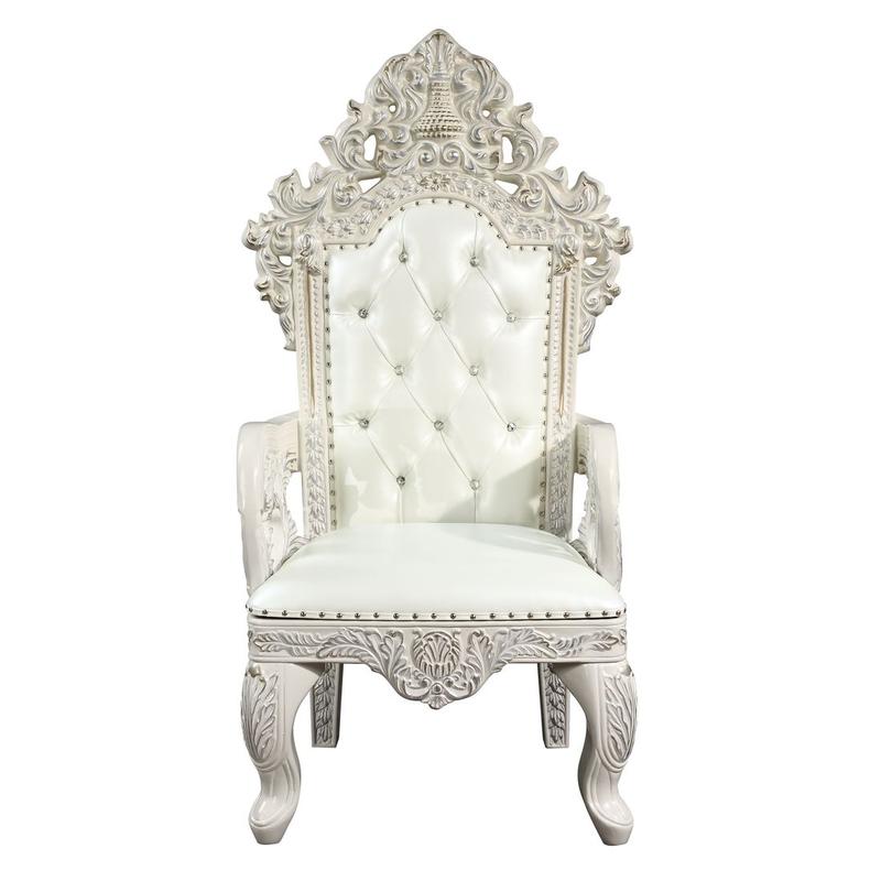 Adara White Synthetic Leather & Antique White Finish Arm Chair (Set-2)