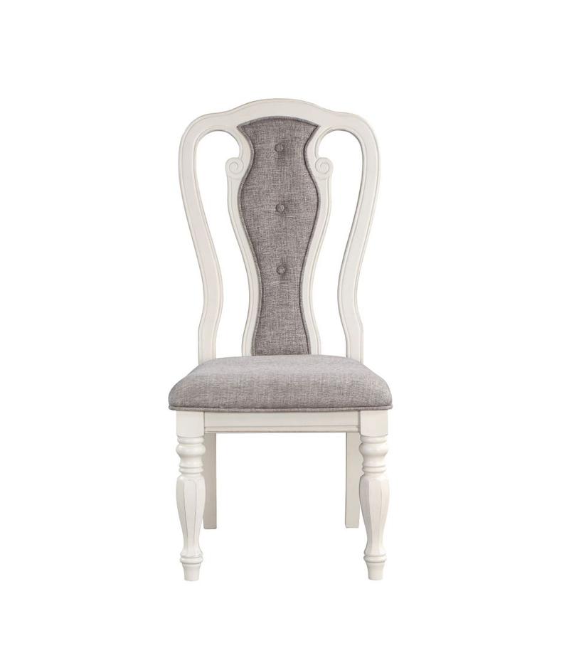 Florian Gray Fabric & Antique White Finish Side Chair (Set-2)