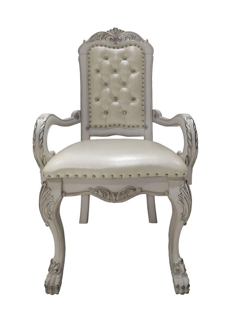 Dresden Synthetic Leather & Bone White Finish Arm Chair (Set-2)