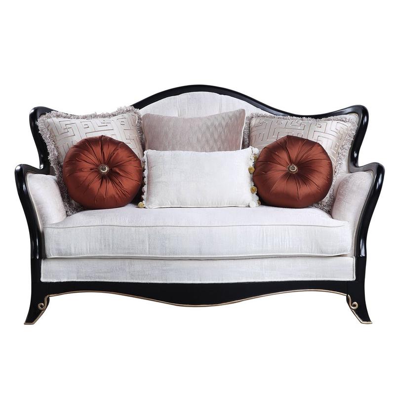 Nurmive Beige Fabric Loveseat W/6 Pillows