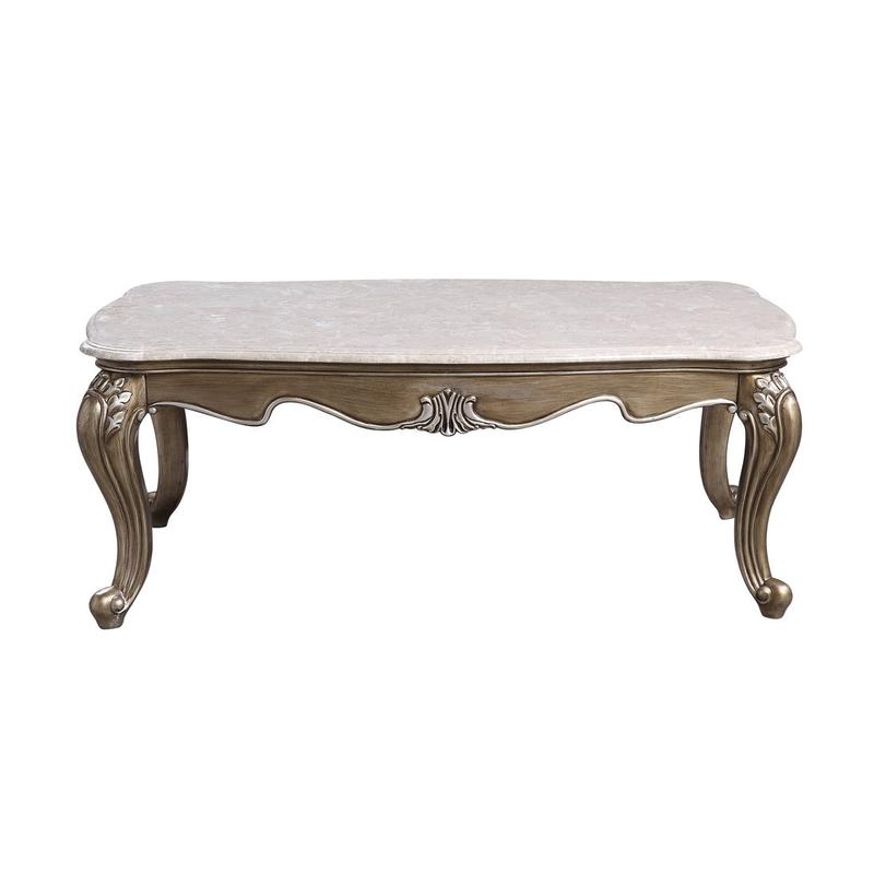 Elozzol Natural Marble Top & Antique Bronze Finish Coffee Table