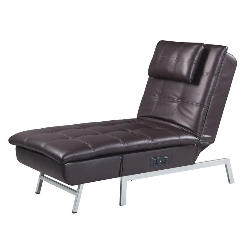 Padilla Brown Synthetic Leather  Chaise Lounge W/Pillow & USB