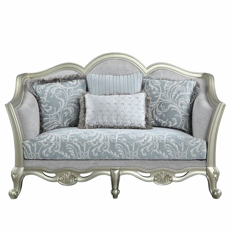 Qunsia Light Gray Linen & Champagne Finish Loveseat W/4 Pillows