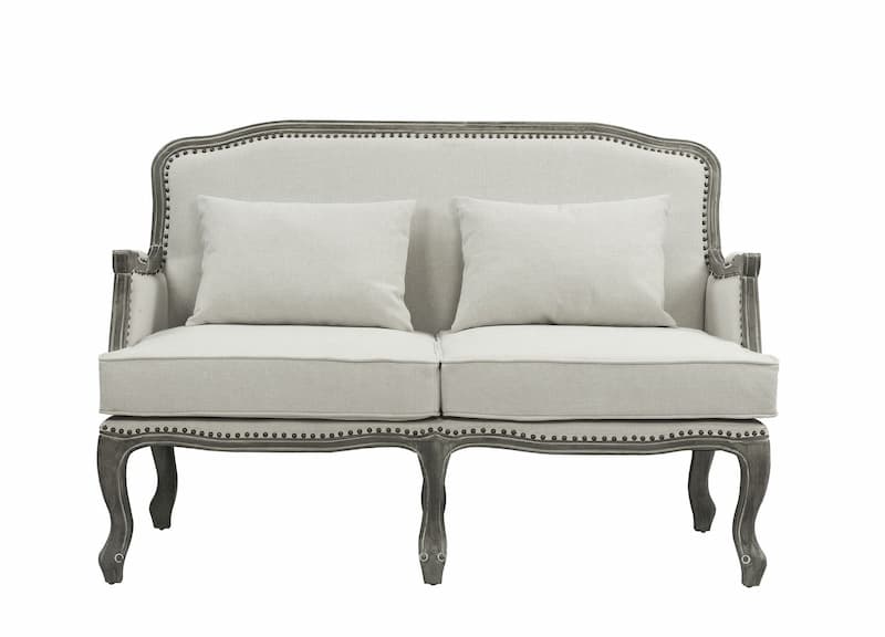 Tania Cream Linen & Brown Finish Loveseat W/2 Pillows