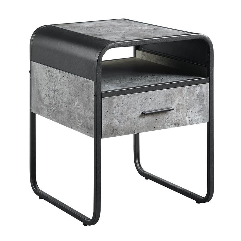 Raziela Concrete Gray & Black Finish End Table