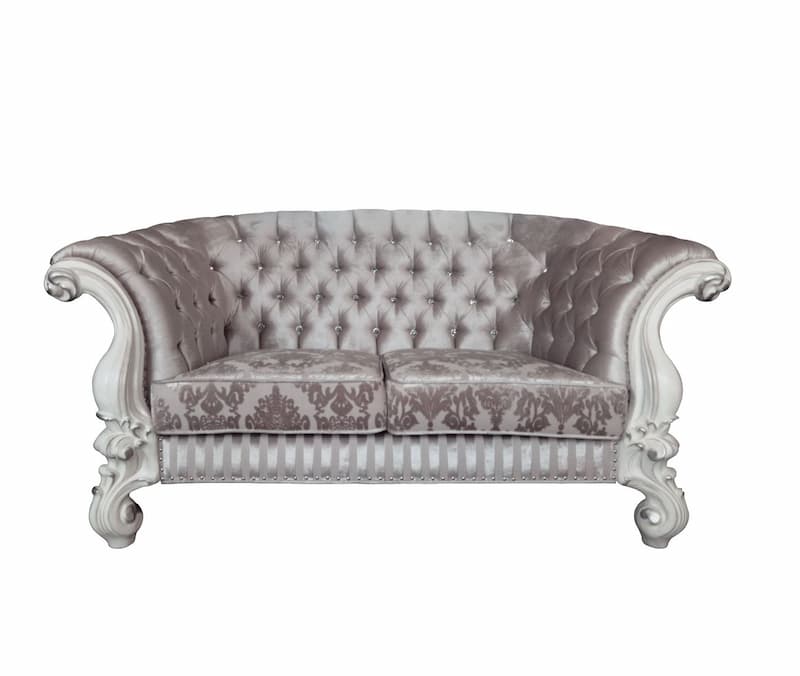 Versailles Ivory Fabric & Bone White Finish Loveseat W/5 Pillows