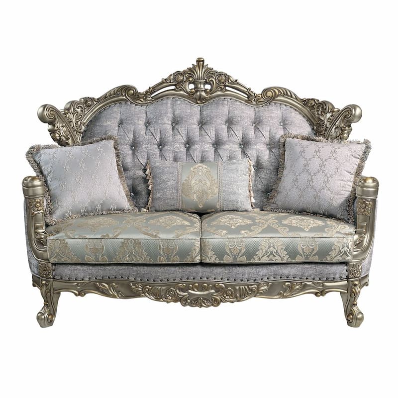 Miliani Fabric & Antique Bronze Finish Loveseat W/3 Pillows