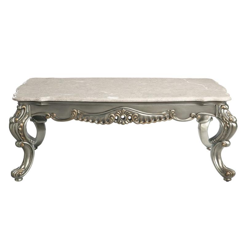 Miliani Natural Marble & Antique Bronze Finish Coffee Table W/Marble Top