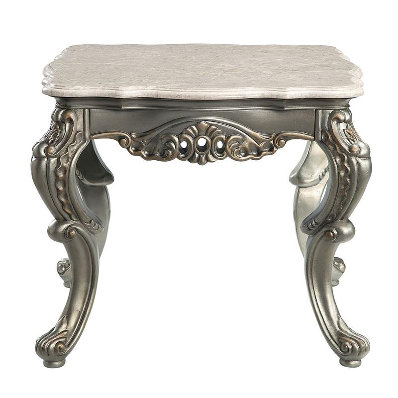 Miliani Natural Marble & Antique Bronze Finish End Table W/Marble Top