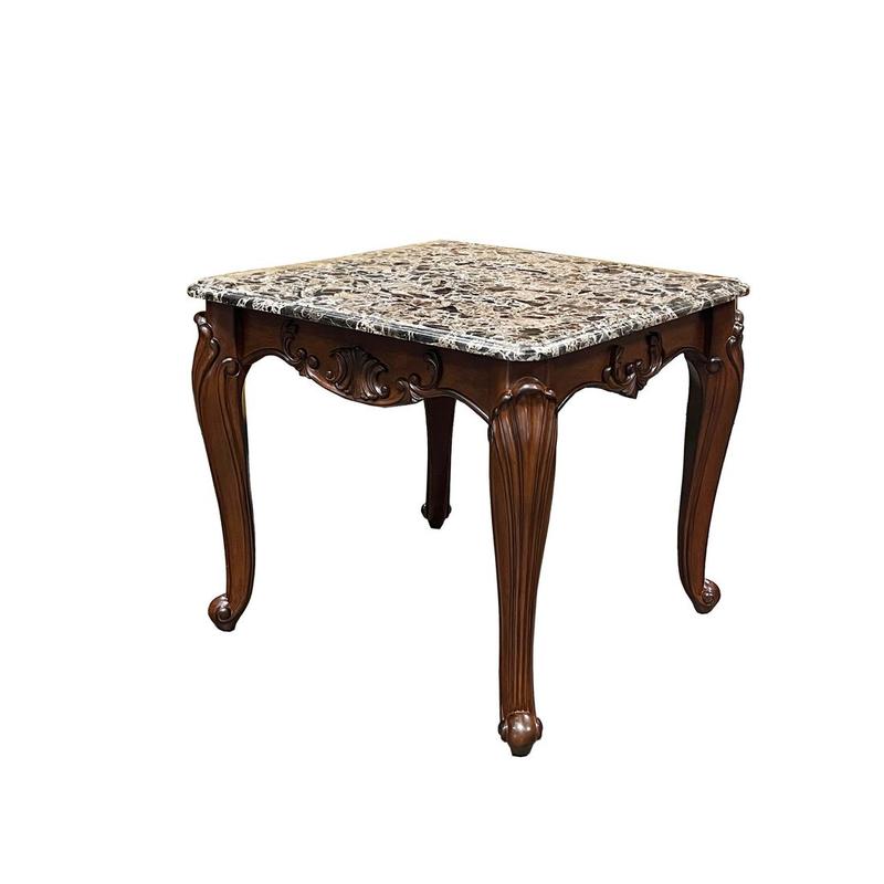 Nayla Natural Marble & Cherry Finish End Table