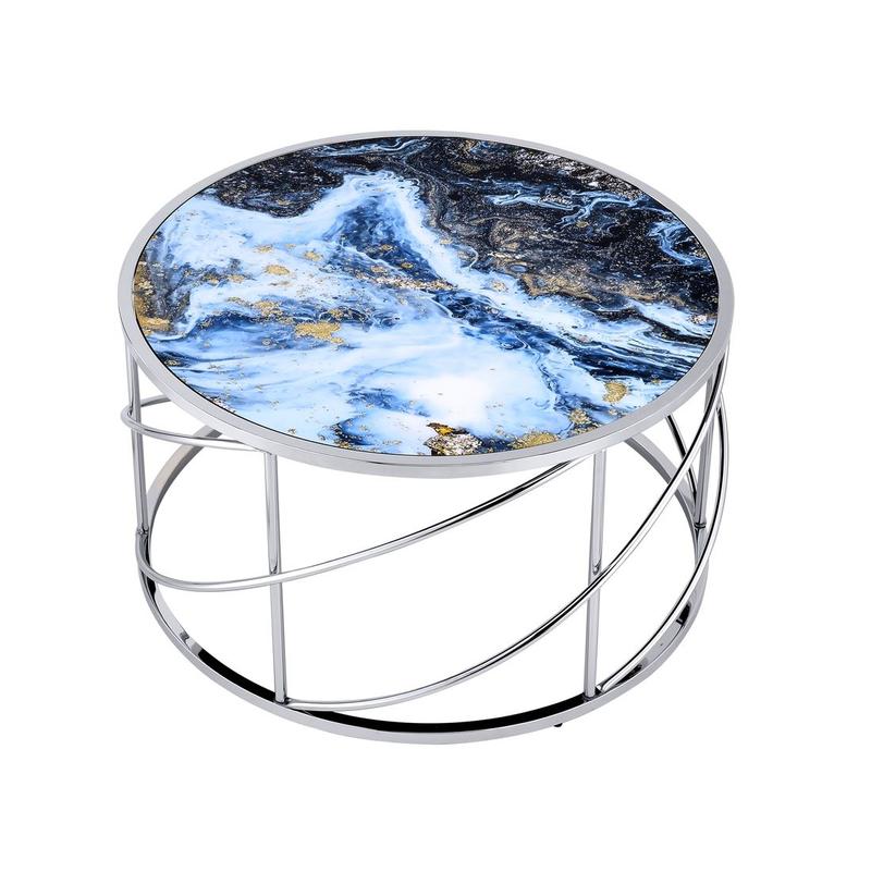 Lyda Blue Marble Print & Chrome Finish Coffee Table
