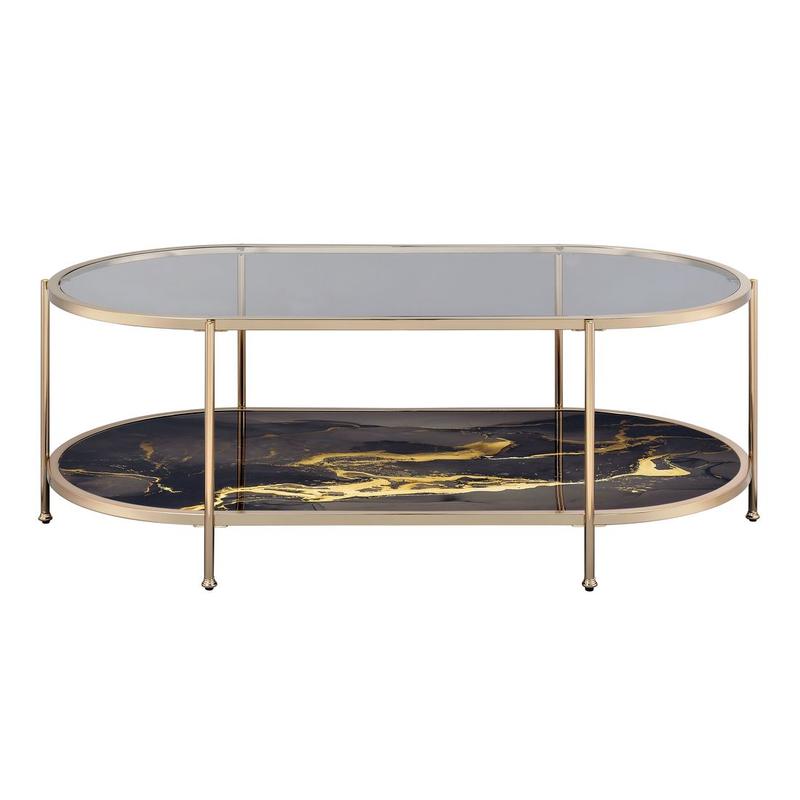 Fiorella Glass, Black Marble Paint & Gold Finish Coffee Table