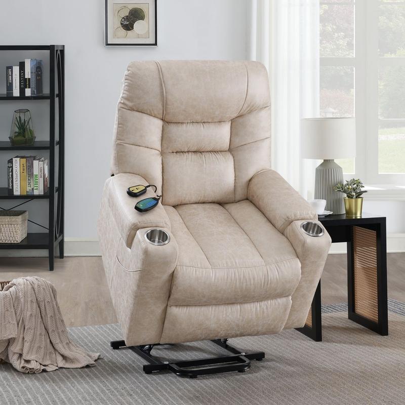 Nairi Light Gray Leather Aire Power Recliner W/Lift & Heating & Massage