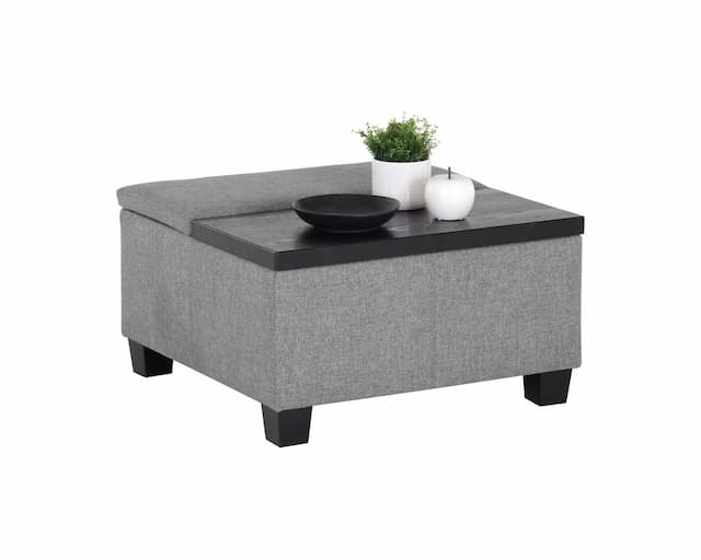 Aldo Lift Top Storage Ottoman - Light Grey / Black Wood