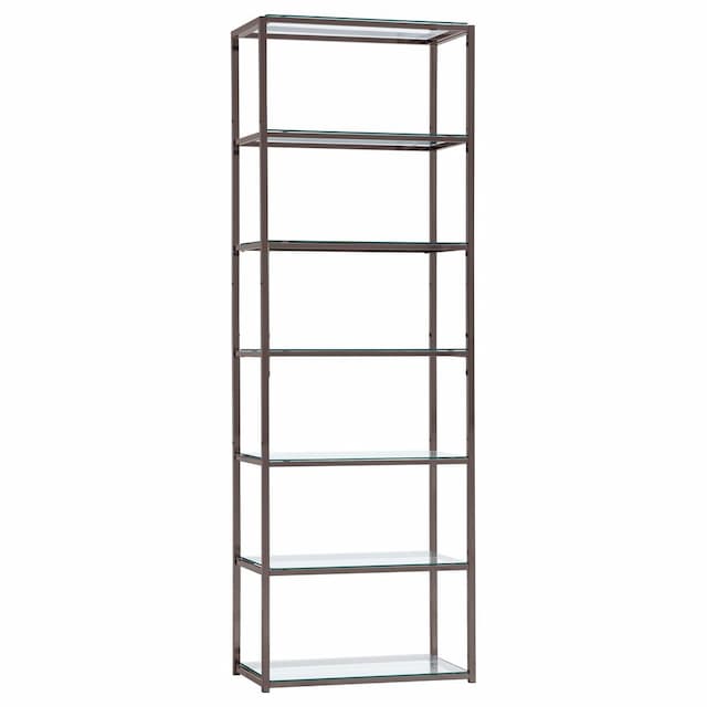 Kate 78-inch 5-shelf Glass Bookshelf Black Nickel