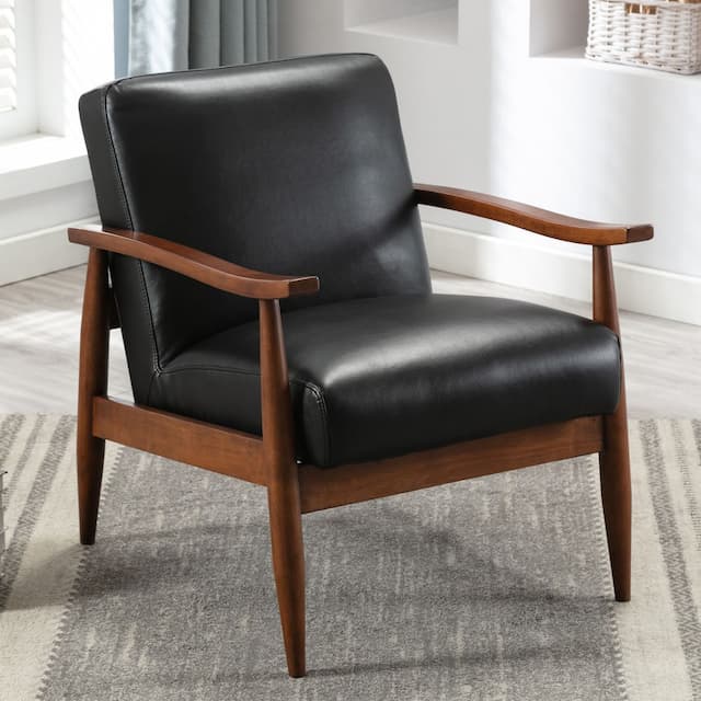 Austin Black Leather Gel Wooden Base Accent Chair