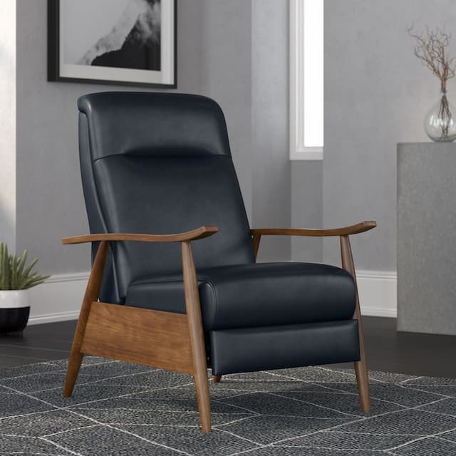 Solaris Wood Arm Push Back Recliner - Midnight Blue