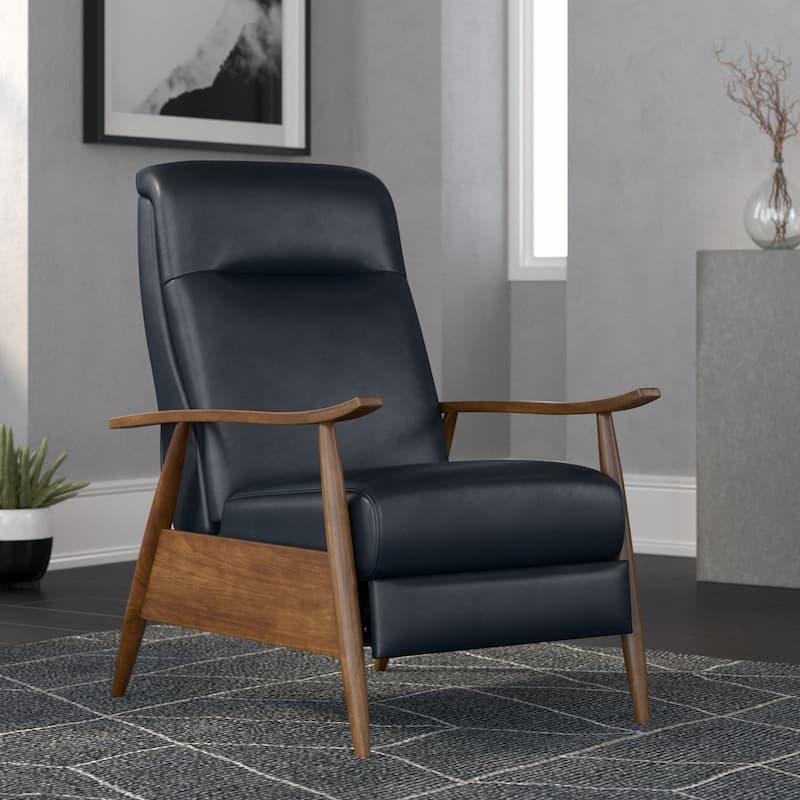 Solaris Wood Arm Push Back Recliner - Midnight Blue