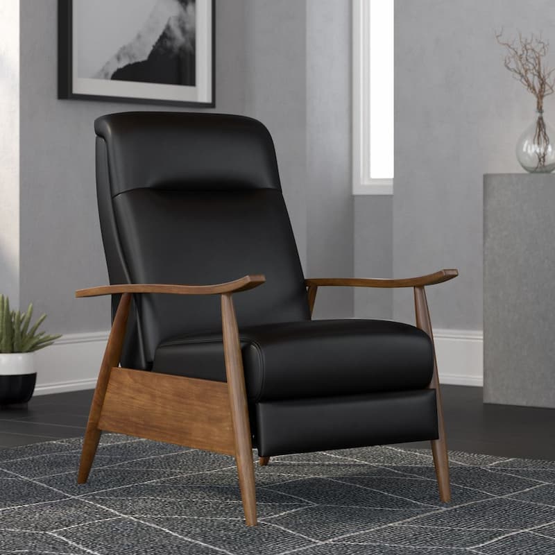 Solaris Wood Arm Push Back Recliner - Black