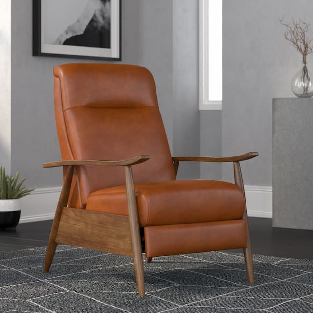 Solaris Wood Arm Push Back Recliner - Caramel