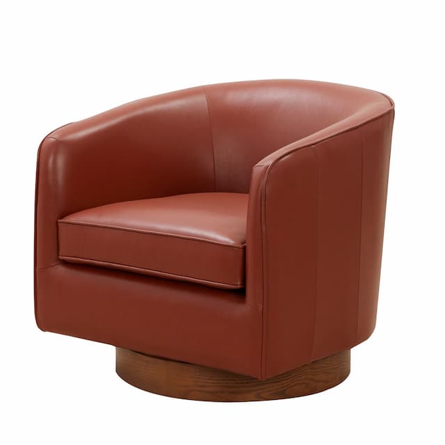 Taos Caramel Top Grain Leather Wood Base Swivel Chair