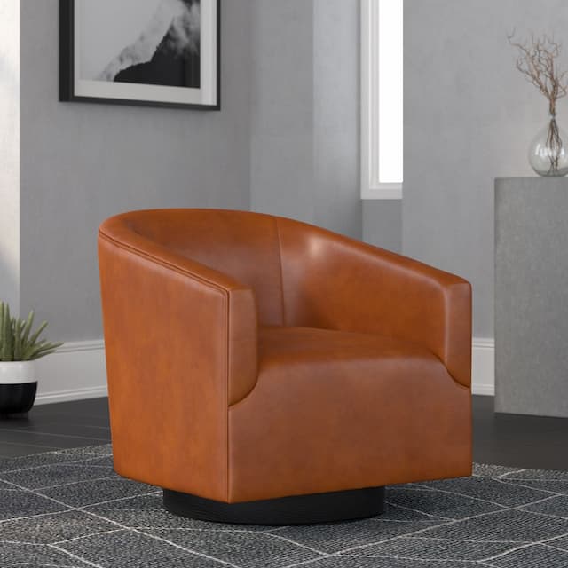 Gaven Caramel Wood Base Swivel Chair