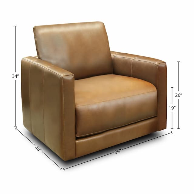 Raffa 100% Top Grain Leather Contemporary Swivel Armchair