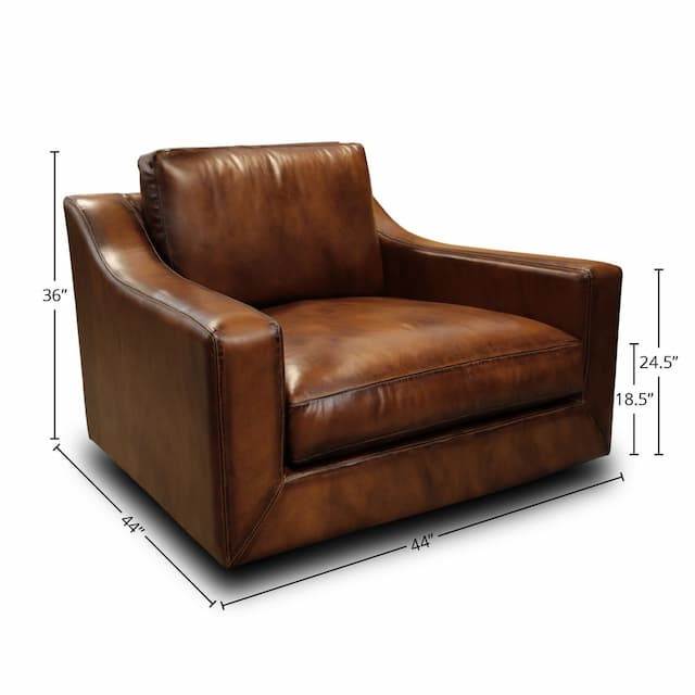 Ramba 100% Top Grain Leather Contemporary Swivel Armchair With Deep Seating