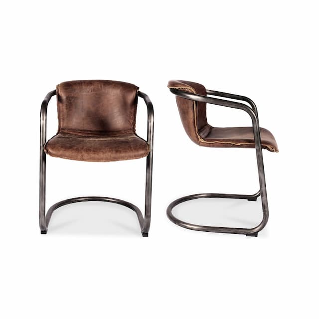 BENEDICT DINING CHAIR GRAZED BROWN LEATHER -SET OF TWO