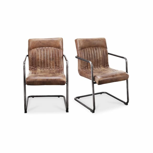 ANSEL ARM CHAIR GRAZED BROWN LEATHER-SET OF TWO