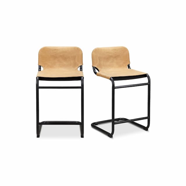 BAKER COUNTER STOOL SUNBAKED TAN LEATHER -SET OF TWO