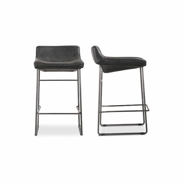 STARLET COUNTER STOOL ONYX BLACK LEATHER -SET OF TWO