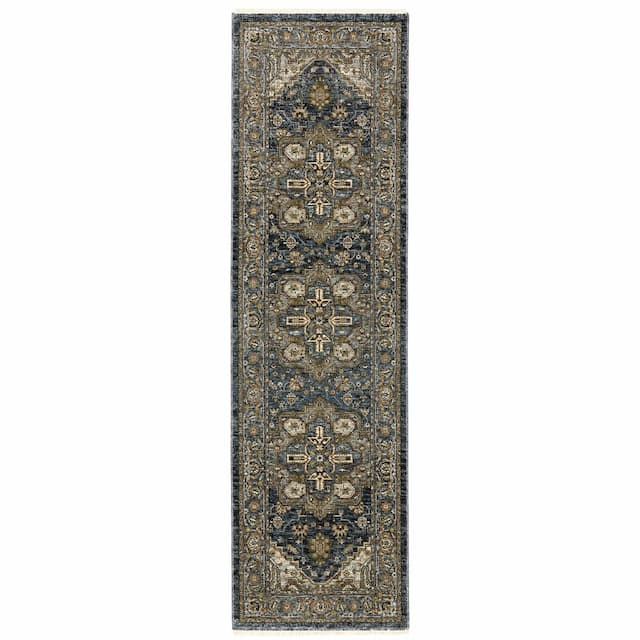 Aberdeen 1144Q Blue/ Taupe Indoor Area Rug - 2'3" x 7'6"