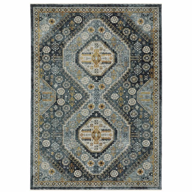 Aberdeen 7150B Blue/ Gold Indoor Area Rug - 2' x 3'