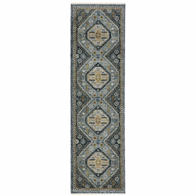 Aberdeen 7150B Blue/ Gold Indoor Area Rug - 2'3" x 7'6"