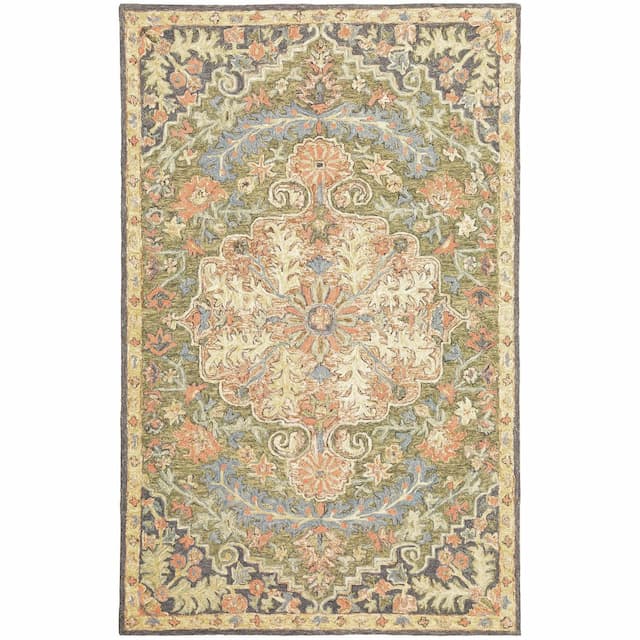 Alfresco 28401 Green/ Blue Hand-crafted Wool Area Rug - 10' x 13'