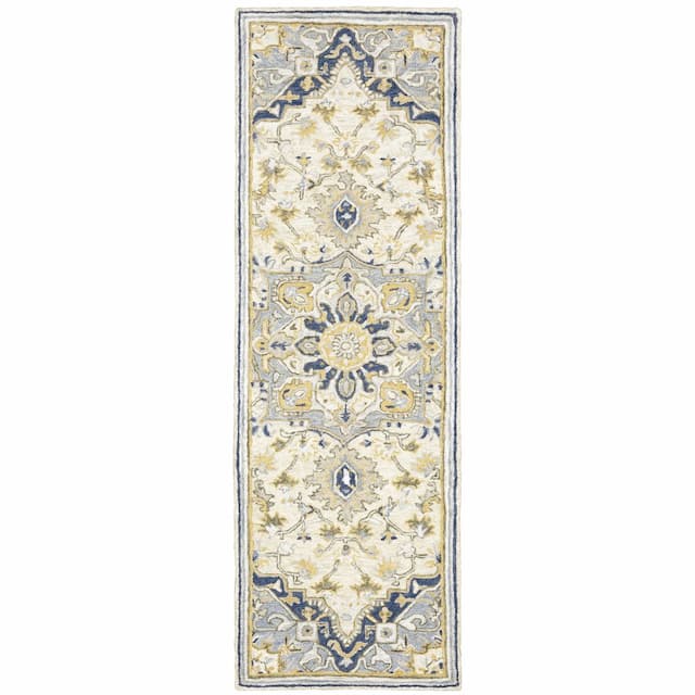 Alfresco 28402 Blue/ Ivory Hand-crafted Wool Area Rug - 2'6" x 8'