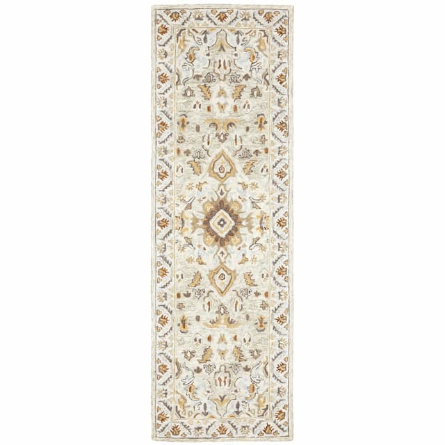 Alfresco 28403 Ivory/ Beige Hand-crafted Wool Area Rug - 2'6" x 8'