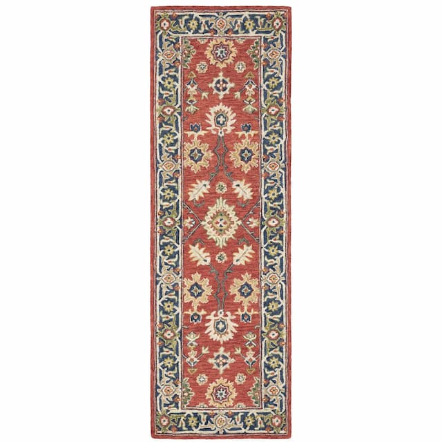 Alfresco 28404 Red/ Blue Hand-crafted Wool Area Rug - 2'6" x 8'