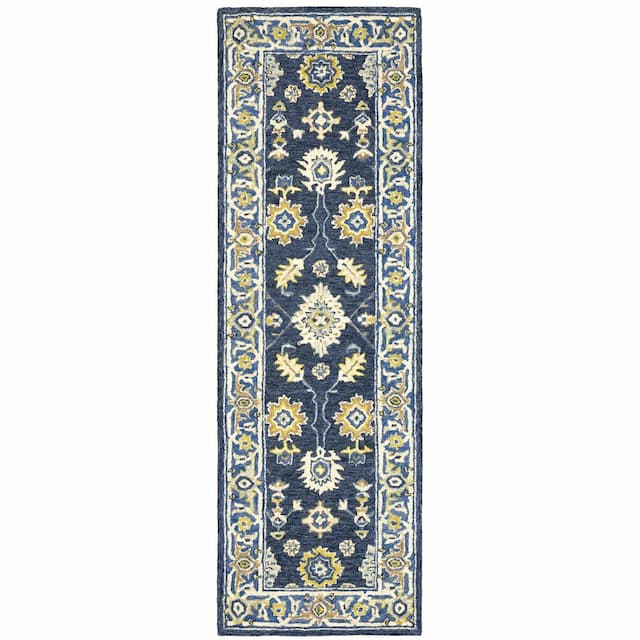 Alfresco 28405 Navy/ Blue Hand-crafted Wool Area Rug - 2'6" x 8'