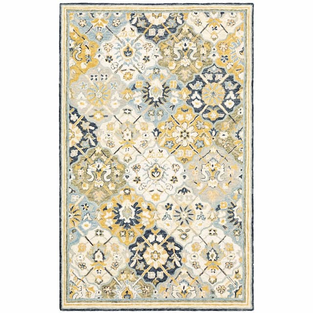 Alfresco 28406 Blue/ Gold Hand-crafted Wool Area Rug - 10' x 13'